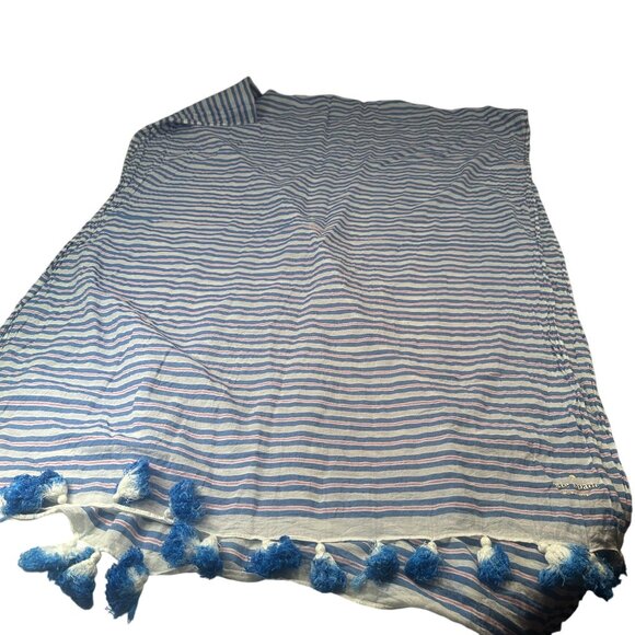 Kate Spade Candy Stripe Tassel Fringe Shawl Womens Wrap Scarf Cotton Sarong - Picture 5 of 16